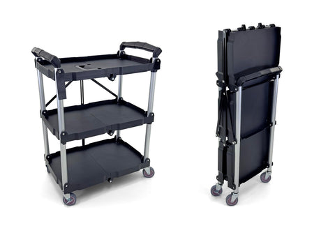 Portable Folding Service Cart | Heavy-Duty Utility Service Cart | 3 Tier 330LBS Capacity | Rolling Cart Utility Cart Foldable Cart | Black. Farag Janitorial