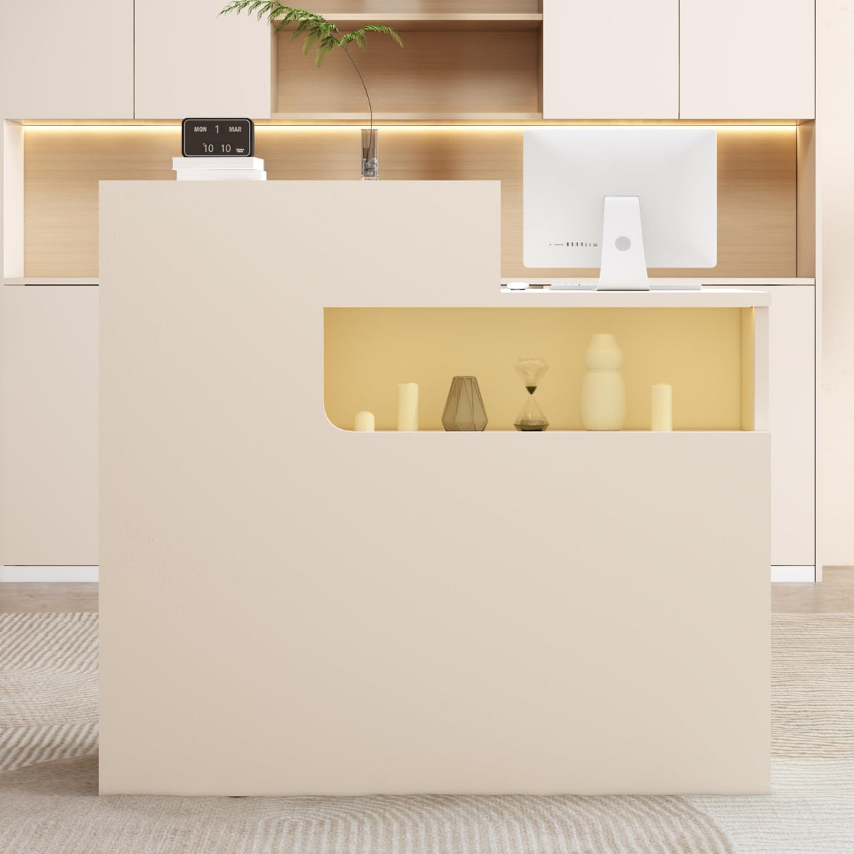 YTElantivo Reception Desk with LED Light and Locking Drawer – 47.2" Small Front Desk for Salon, Office, Retail, Lobby or Checkout Counter Use YTElantivo