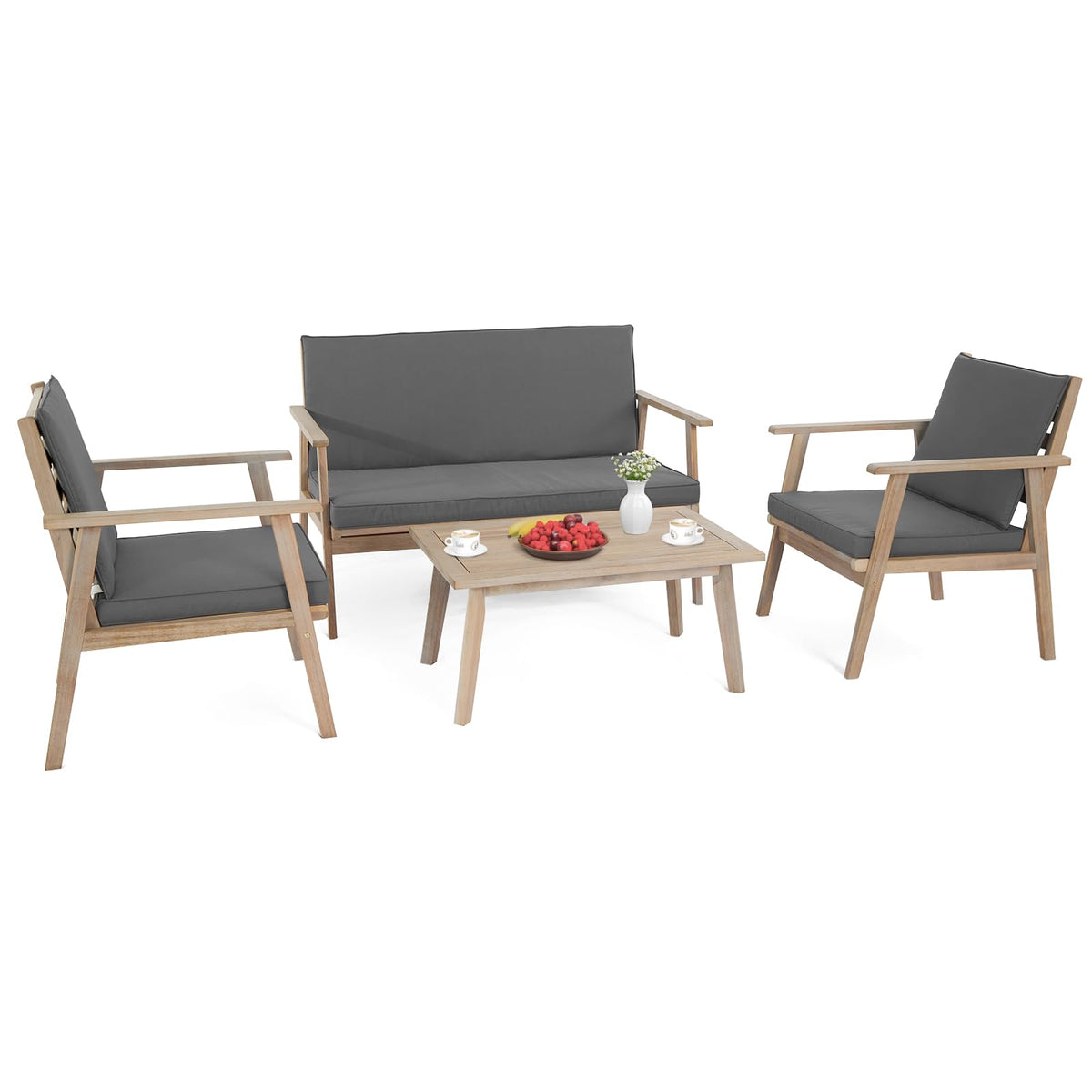 Vingly VINGLI Outdoor Patio Furniture, 4 Piece Acacia Wood Sofa Set w/Coffee ...