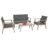 VINGLI Outdoor Patio Furniture, 4 Piece Acacia Wood Sofa Set w/Coffee Table, Patio Table and Chairs Set for Deck, Balcony, Backyard (Light Natural) VINGLI
