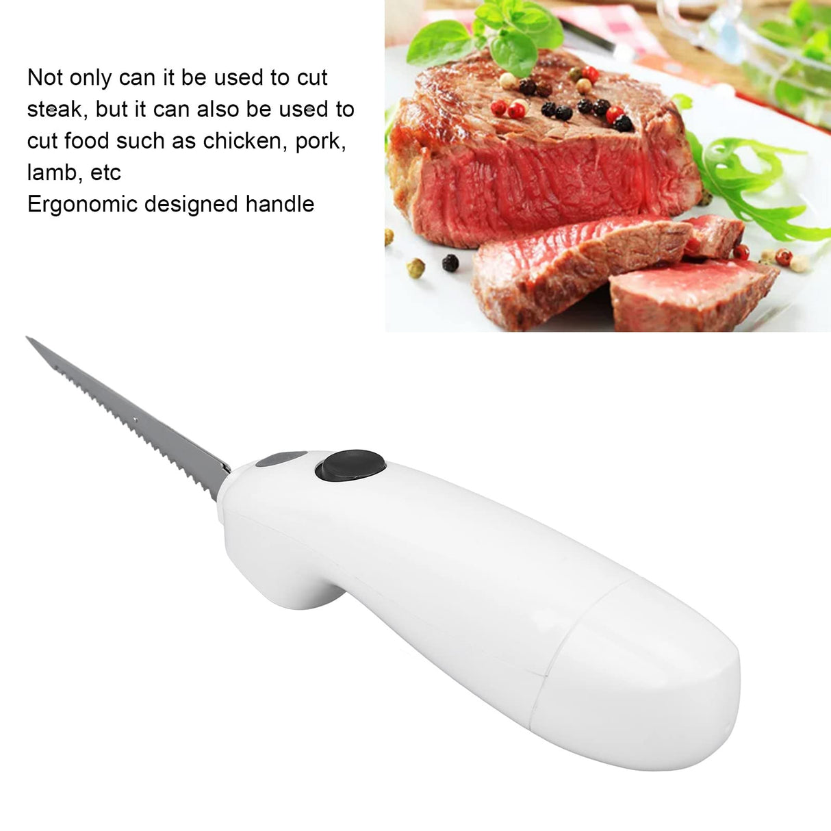Cordless Electric Fillet Knife, Battery Powered Portable Electrical Food Cutter for Carving Steak, Pork, Chicken, and Bread, Removable Reciprocating Serrated Stainless Steel Blades Pyhodi