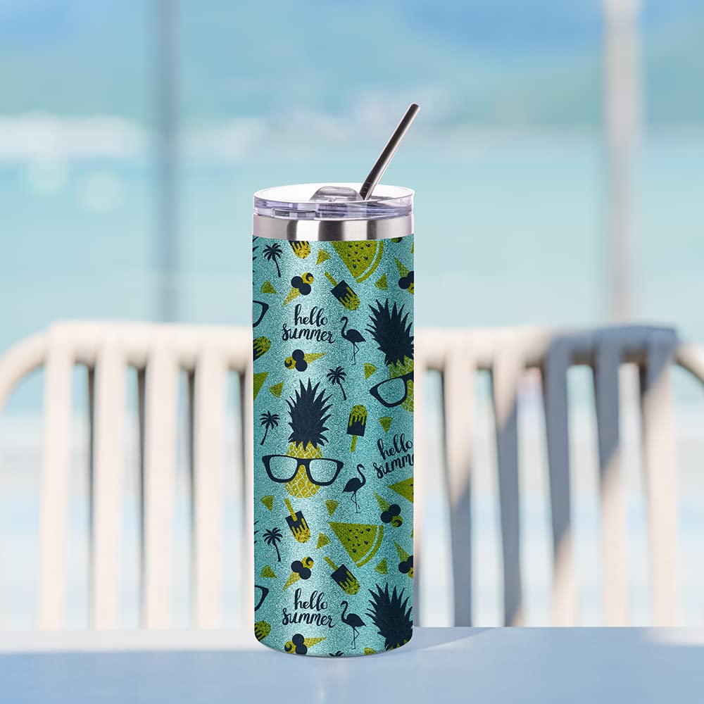 PYD Life Sublimation Blank Glitter Skinny Tumbler Teal 20 OZ Straight Stainless Steel Tumbler with Metal Straw for Tumbler Heat Press Machine Heat Transfer 4 Pack PYD Life