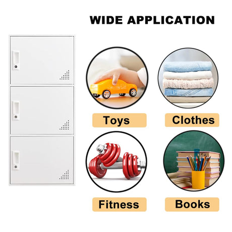 iCHENGGD 3 Door Metal Locker Steel Storage Cabinet, Office Storage Lockers for Employees, Vertical Metal Cabinets for Home,Office,School,Room Storage Organizer (White) iCHENGGD