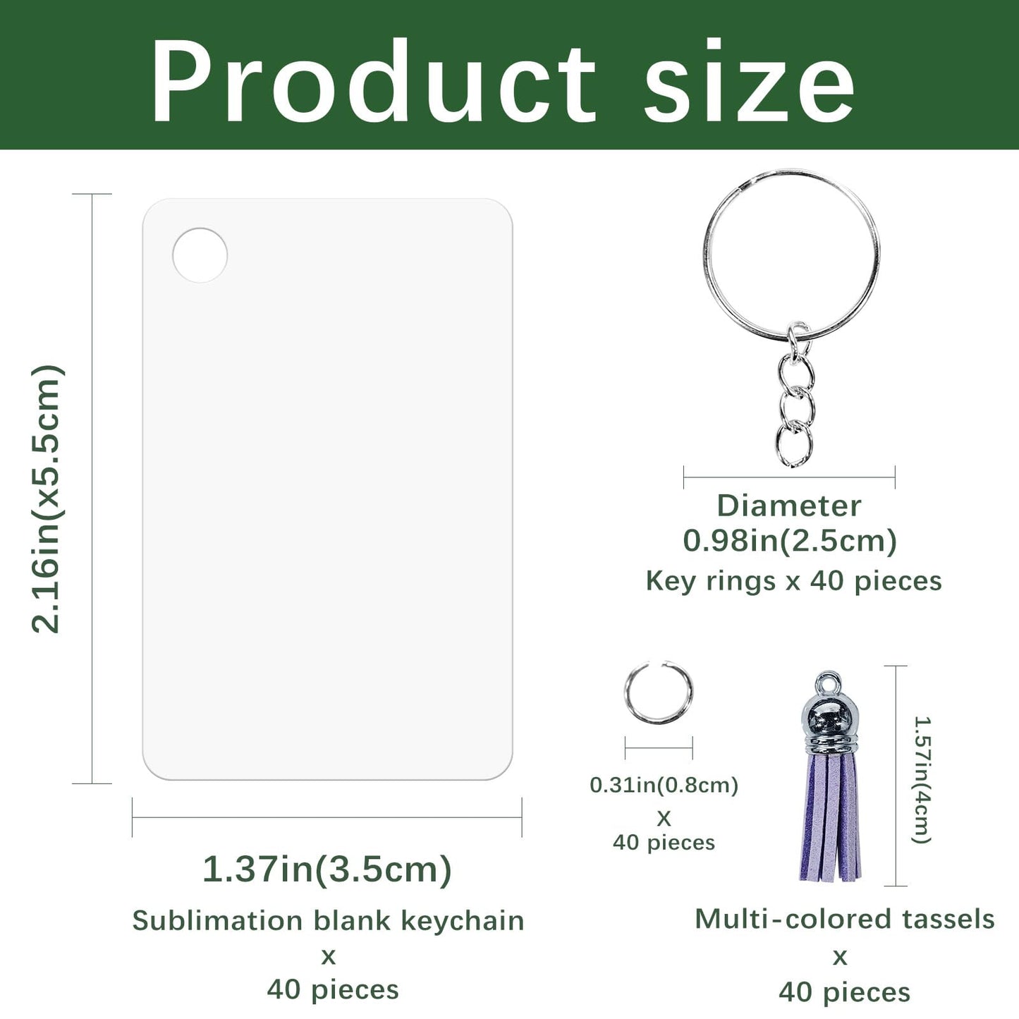 160 Pcs Metal Sublimation Keychain Blanks Bulk,Double Sided Sublimation Blanks Keychain Heat Transfer Keychain Blanks with Tassels,Sublimation Ornament Blanks Key Chain