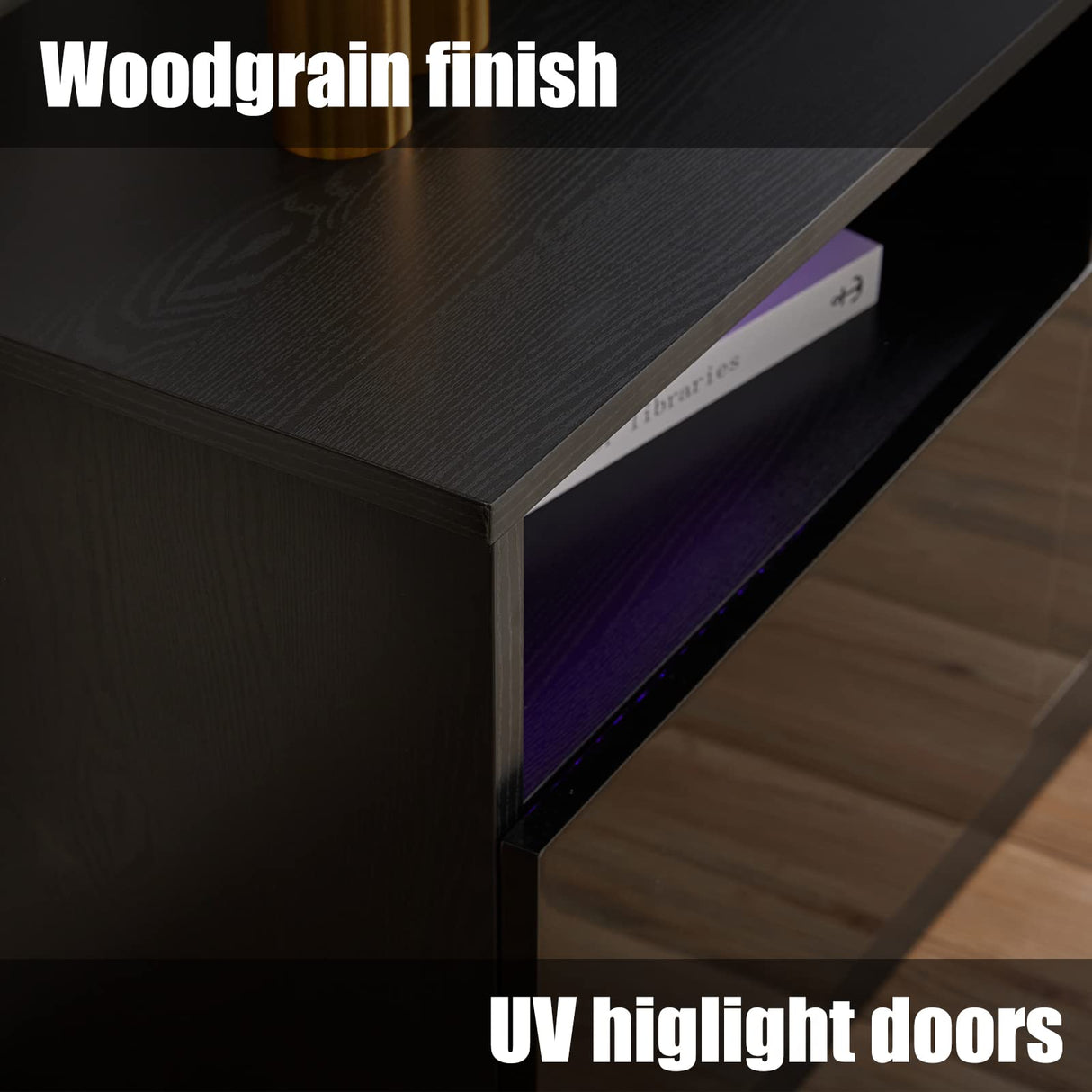 AMERLIFE Fireplace TV Stand with 36" Electric Fireplace, LED Light Entertainment Center, Modern Wood Texture Entertainment Stand with Highlight Storage Cabinet for TVs Up to 80", 70", Black & White AMERLIFE