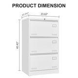 Gustonhon 3 Drawer Metal Lateral File Cabinet with Lock,Office Vertical Files Cabinet for Home Office/Legal/Letter/A4, Locking Wide Metal File Cabinet,Assembly Required (White, 3 Drawer) Gustonhon