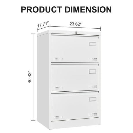 Gustonhon 3 Drawer Metal Lateral File Cabinet with Lock,Office Vertical Files Cabinet for Home Office/Legal/Letter/A4, Locking Wide Metal File Cabinet,Assembly Required (White, 3 Drawer) Gustonhon
