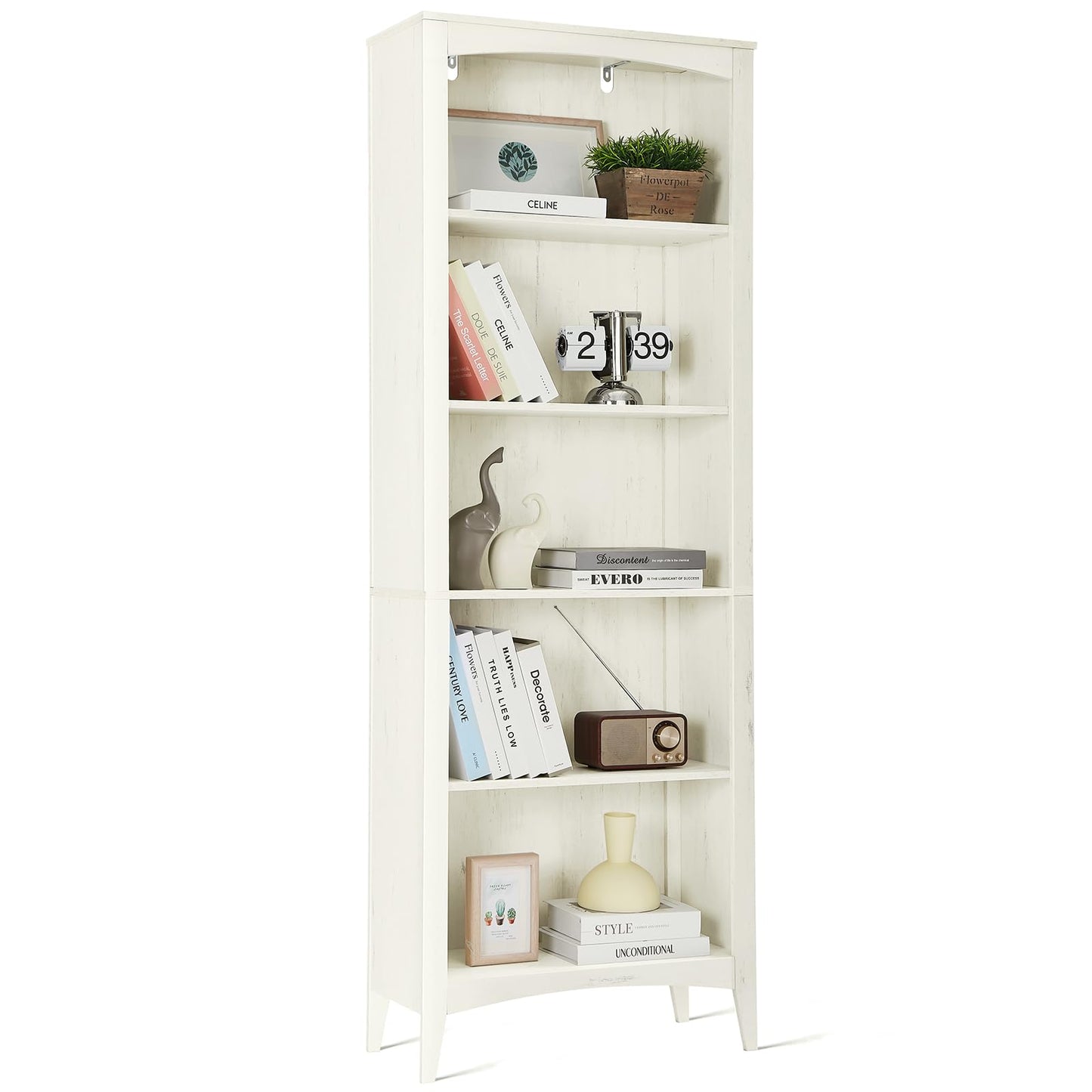 Kadigo 5-Shelf Tall Bookcase - Beige Wooden Storage Display for Home Office and Living Spaces - WoodArtSupply