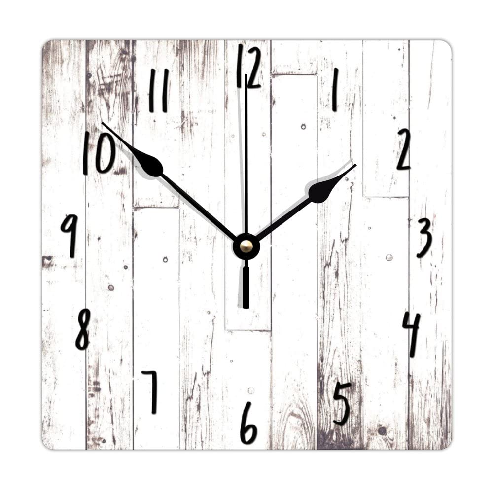 ArogGeld Shabby Chic White Wood Wall Clock Rustic Farmhouse Barn Square Wood Clock 10 Inch Silent Non-Ticking Wooden Wall Clocks Battery Operated Living Room Bedroom Kitchen Farmhouse Decor Birthday ArogGeld