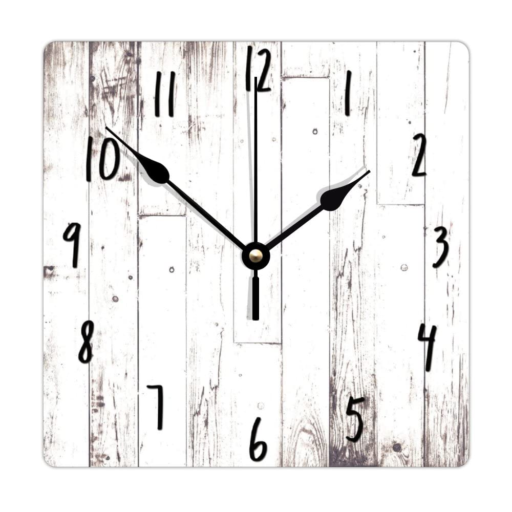 ArogGeld Shabby Chic White Wood Wall Clock Rustic Farmhouse Barn Square Wood Clock 10 Inch Silent Non-Ticking Wooden Wall Clocks Battery Operated Living Room Bedroom Kitchen Farmhouse Decor B - WoodArtSupply