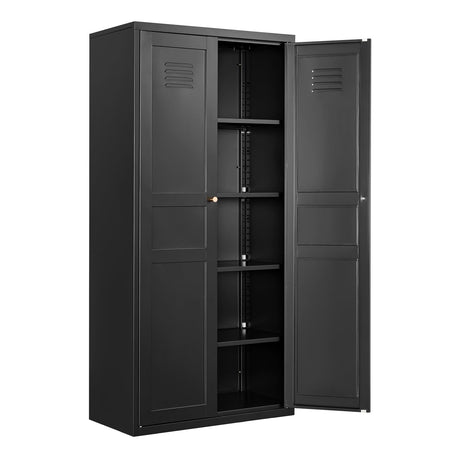Fesbos Metal Storage Cabinet-71” Tall Steel File Cabinets with Doors and 5 Adjustable Shelves-Black Steel Storage Cabinet for Home,Kitchen, School, Office, Garage Fesbos