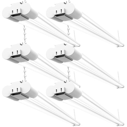 Sunco 6 Pack Linkable LED Utility Shop Light, 4500 LM, 5000K Daylight, 4 FT, 48 Inch Integrated Fixture for Garage, 40W Equivalent 150W, Surface + Suspension Mount, White - WoodArtSupply