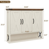 Halitaa Bathroom Wall Cabinet, Farmhouse Medicine Cabinet with Adjustable Wood Shelf & 3 Doors, Over The Toilet Storage Cabinet for Wall Mounted for Bathroom Laundry Room Kitchen, White and Brown Halitaa