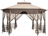 Moccha 10 x 12 Ft Heavy Duty Octagonal Canopy Tent Patio Gazebo with Netting Sidewalls and Sturdy Steel Frame, Double Roof Vented Gazebo Canopy Shelter for Party, BBQ, Backyard, Event, Family, Brown LDAILY