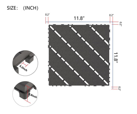 kejector 44 Pack Plastic Interlocking Deck Tiles,Patio Deck Tiles 12"x12" Square Waterproof Flooring Outdoor All Weather Use Slip-Resistant Decking Tiles for Poolside Balcony Backyard,Twill Lines kejector