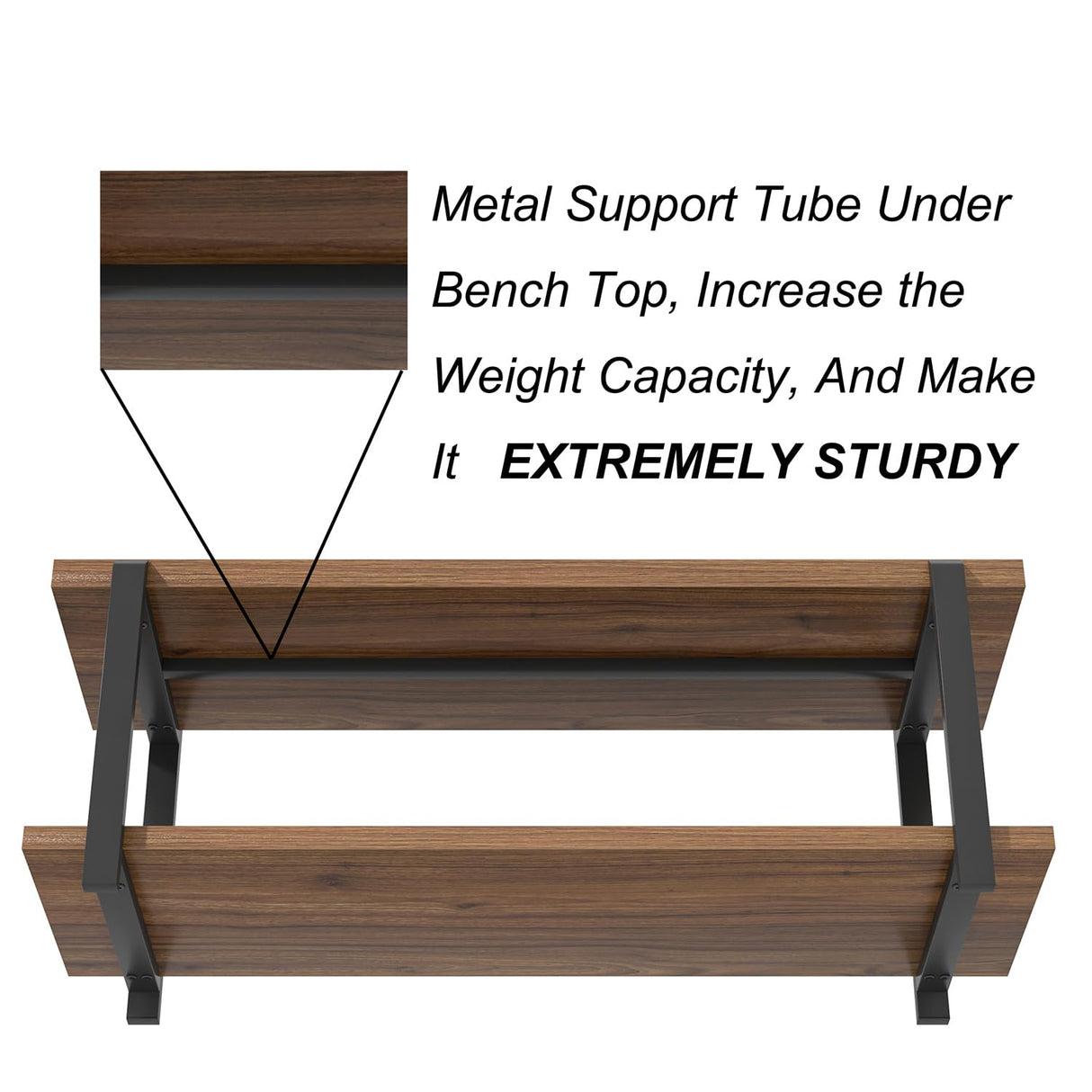 FOLUBAN Entryway Bench with Shoe Storage, Modern End of Bed Bench, Wood and Metal Entry Bench for Hallway Front Door Entrance, Industrial Indoor Bench for Bedroom Living Room, Rustic Walnut, 47 Inch FOLUBAN
