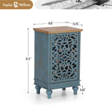 Sophia & William Accent Cabinet Small with Single Door, 31.5" Tall Side End Table, Distressed Nightstand with Wooden Frame and Hollow Carved Door, Blue, 1-Door Sophia & William