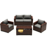 UDPATIO 4 Piece Patio Furniture Set, Wicker Patio Set with Storage Coffee Table and Dark Grey Cushions, Outdoor Patio Furniture for Porch Balcony UDPATIO