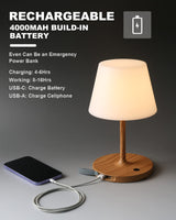 WEILAILUX Outdoor Battery Operated Table Lamp Waterproof, 4000mAh Cordless Rechargeable, Touch Dimmable Desk Lamp, LED Night Light for Patio Camping Restaurant Home, H9.6in, Wood Grain WEILAILUX