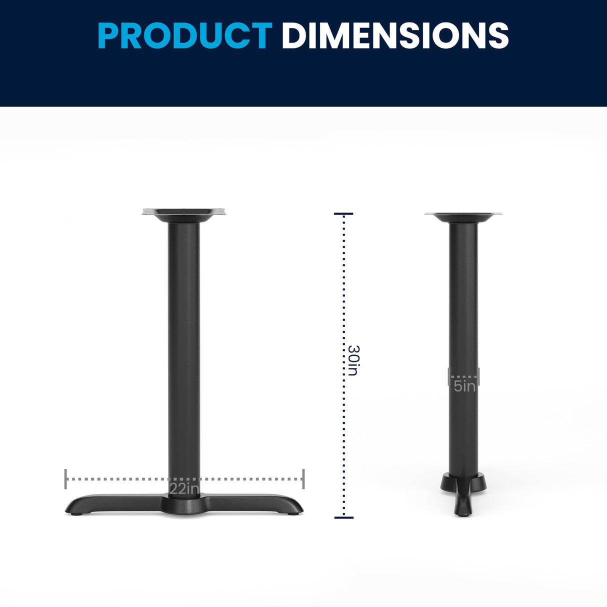 Flash Furniture 5" x 22" Restaurant Table T-Base with 3" Diameter Table Height Column, Commercial T-Base Cast Iron Restaurant Table Base, Black Flash Furniture