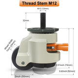 Leveling Stem Casters, M12 Thread Casters Set of 4 Heavy Duty with Leveling feet, 2200 LBS Retractable Caster Wheels with Upgraded Ratchet Arm, Adjustable Height Casters for Workbench, Machine Wieyunn