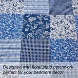 Mybedsoul Blue Boho Quilt Set King Size,3 Pieces Plaid Floral Bedspread Coverlet Set for All Season,Patchwork Reversible Bedding Set King 90"x104" Mybedsoul