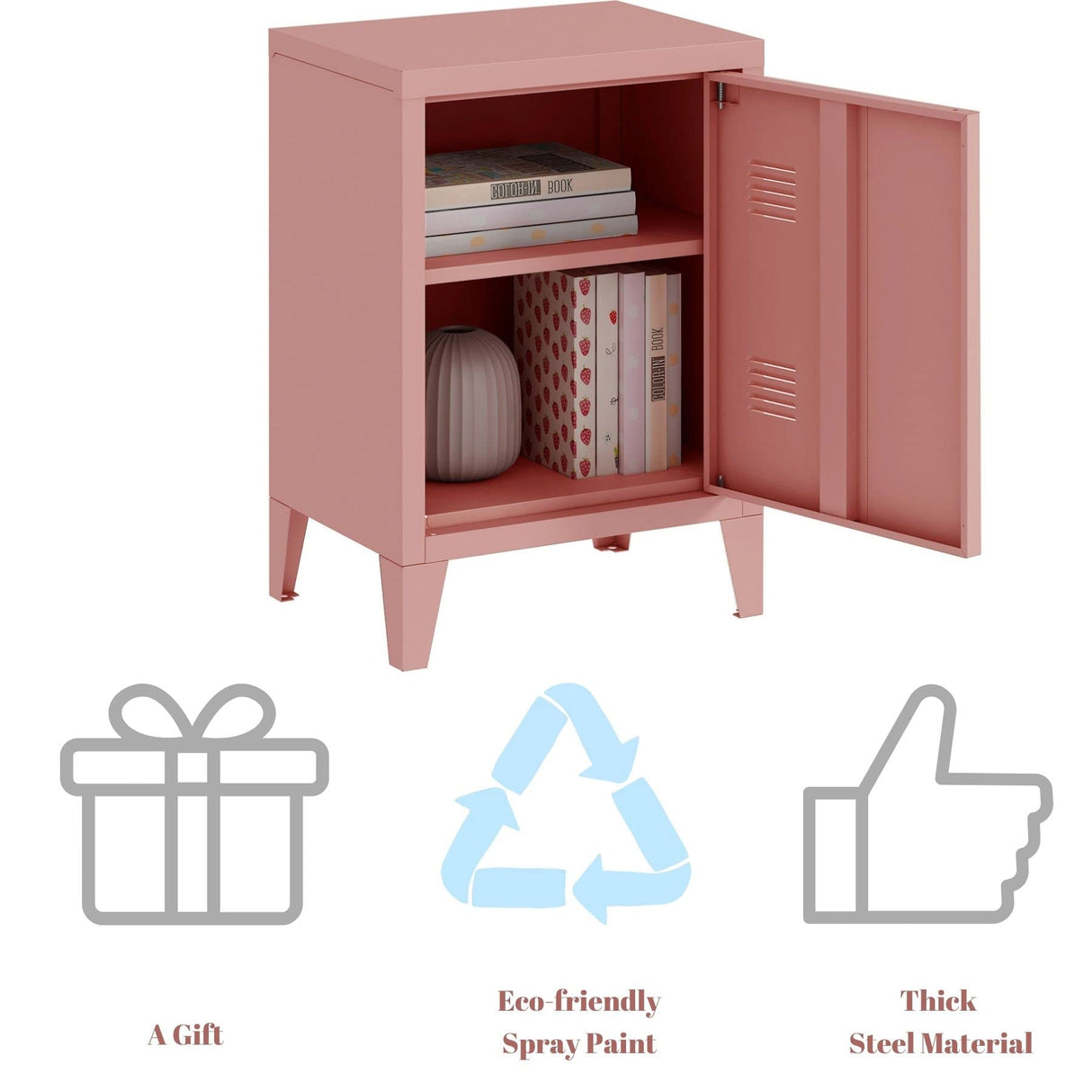 MIOCASA Nightstand Modern End Side Table Steel Bedside Storage Cabinet with Shelf Easy Assembly for Living Room Bedroom (Pink) MIOCASA