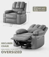 Oversized Recliner Chairs with Heat and Massage - 360° Swivel Lazy Recliner Chair for Adults- Manual Recliner Chair with Cup Holder for Living Rooms, Bedrooms and Nurseries - Grey Garveehome