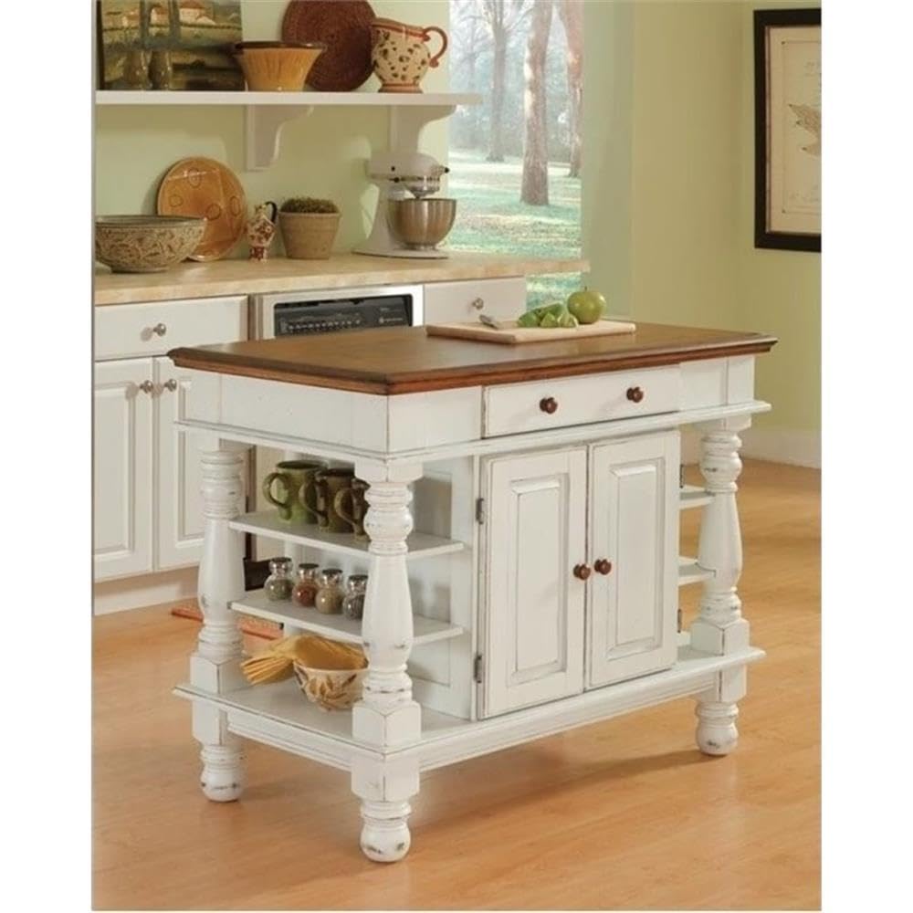 BOWERY HILL Traditional Wood Kitchen Island in Off White/Oak