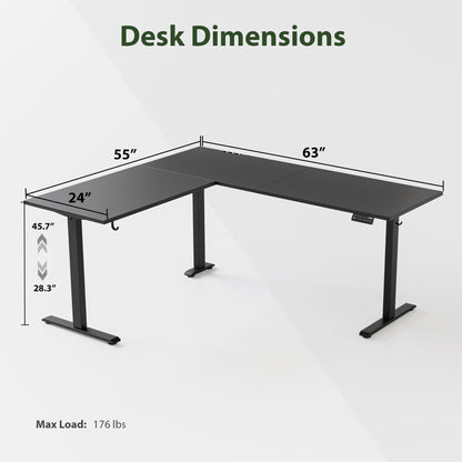 Agilestic L Shaped Standing Desk Adjustable Height, Electric Corner Standing Desk, 63 x 55 inch Sit Stand Computer Table with Splice Board, Gaming Table, Black - WoodArtSupply