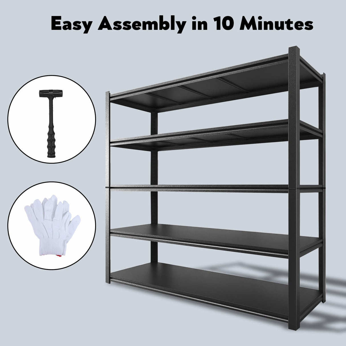 Howzone 48.2" W Garage Shelving 3000LBS Storage Shelves Heavy Duty Garage Storage Shelves Adjustable 5 Tier Metal Shelves for Storage Industrial Heavy Duty Shelving Utility Shelf 24.2"Dx48.2"Wx 72.2"H Howzone