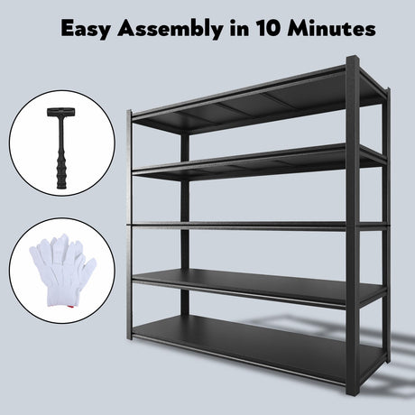 Howzone 48.2" W Garage Shelving 3000LBS Storage Shelves Heavy Duty Garage Storage Shelves Adjustable 5 Tier Metal Shelves for Storage Industrial Heavy Duty Shelving Utility Shelf 24.2"Dx48.2"Wx 72.2"H Howzone