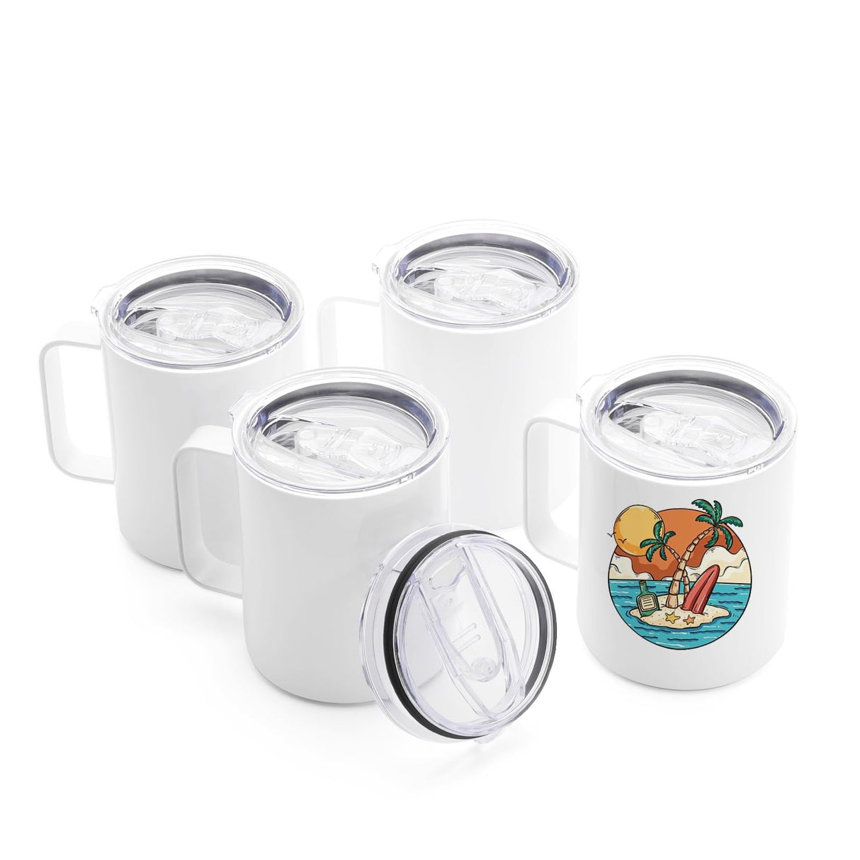 OFFNOVA 12oz Sublimation Tumblers Blank 4 Pack Stainless Steel Coffee Tumblers With Handle and Lid, Double Wall Vacuum Camping Cup for Hot & Cold Drinks Tea OFFNOVA