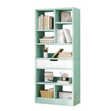 IOTXY Wooden Open Shelf Bookcase - 61 Inches Height Freestanding Display Storage Cabinet Organizer with 8 Cubes and a Drawer, Floor Standing Bookshelf in Tiffany-Green IOTXY