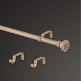 MODE Farmhouse Collection 1 1/8" Diameter Curtain Rod Set with Porch Doorknob Curtain Rod Finials and Steel Wall Mounted Adjustable Curtain Rod, Fits 36” to 72” Windows, Weathered Oak MODE