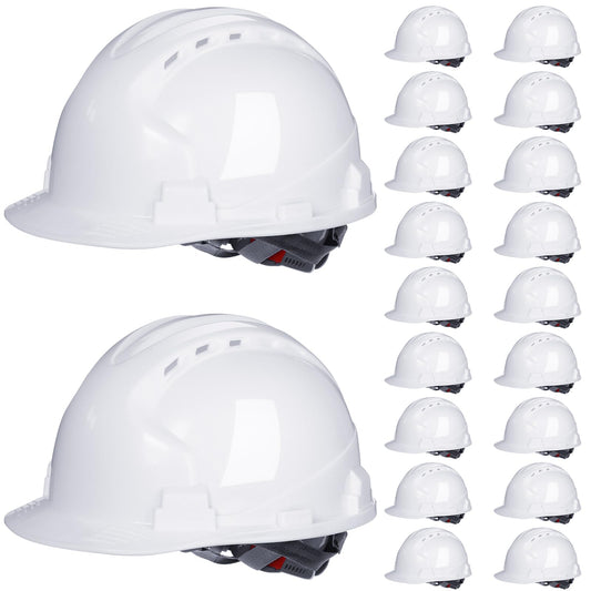 Leumoi 20 Pack 4 Pt. Suspension Hard Hat Bulk Safety Helmets ABS Ratchet Hard Hats Adjustable Construction Hardhats with Vents and Cotton Brow Pad Hard Hats for Men Work Head Protection (Whit - WoodArtSupply