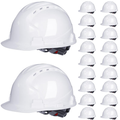 Leumoi 20 Pack 4 Pt. Suspension Hard Hat Bulk Safety Helmets ABS Ratchet Hard Hats Adjustable Construction Hardhats with Vents and Cotton Brow Pad Hard Hats for Men Work Head Protection (White)