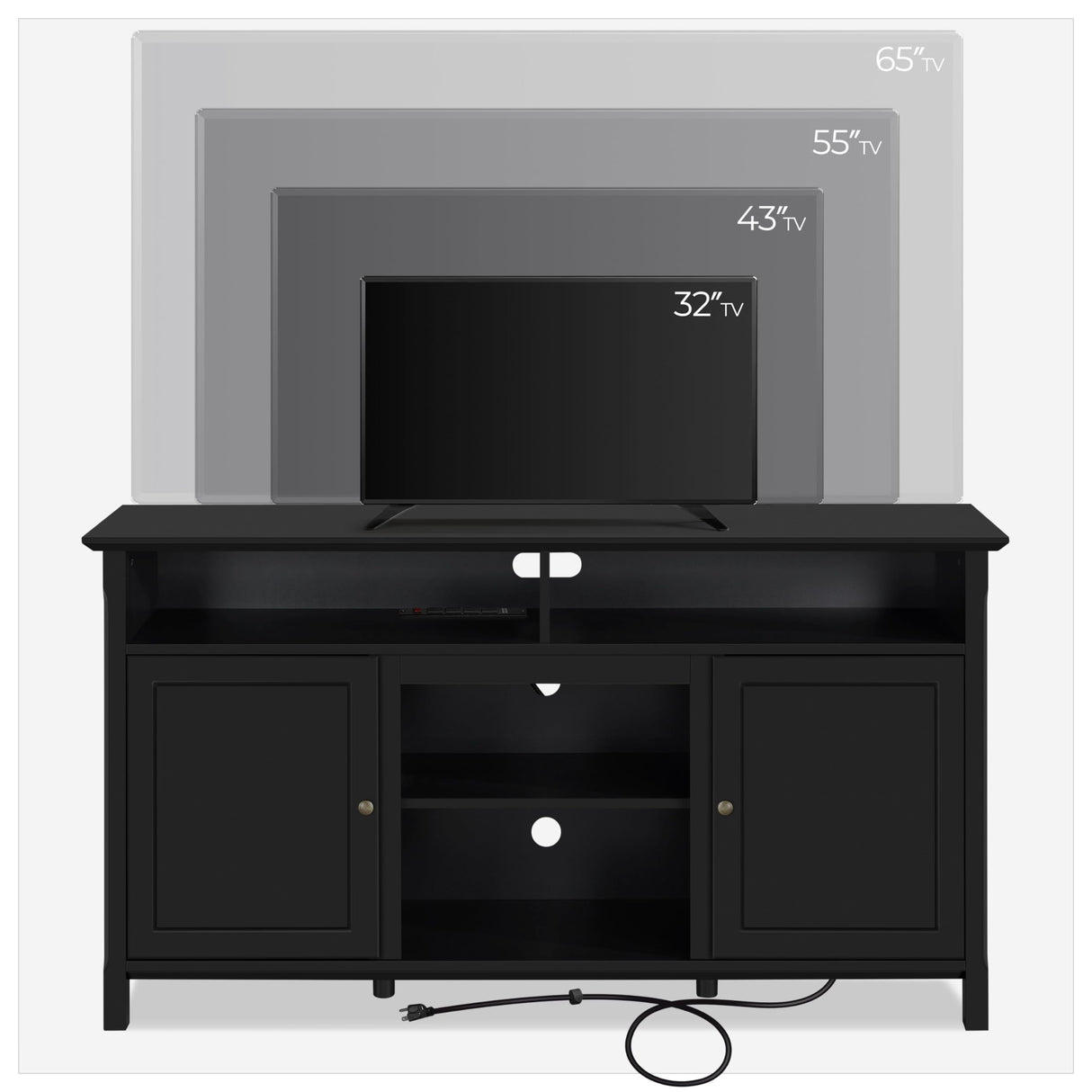 Yaheetech Black TV Stand with Doors for TVs up to 65 in, Modern TV Console with Power Outlet & Storage Shelf, Mid-Century Entertainment Center for Living Room, 31 in Tall Yaheetech
