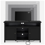 Yaheetech Black TV Stand with Doors for TVs up to 65 in, Modern TV Console with Power Outlet & Storage Shelf, Mid-Century Entertainment Center for Living Room, 31 in Tall Yaheetech