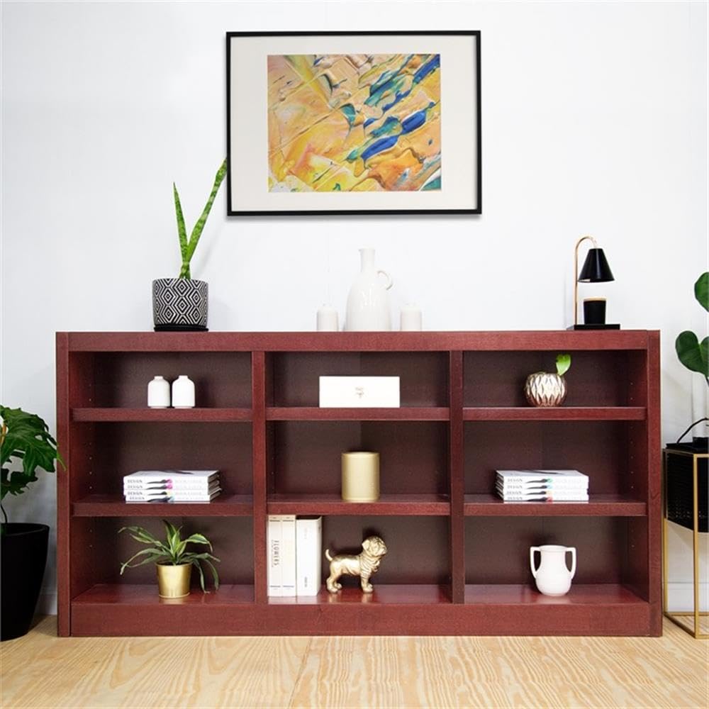 BOWERY HILL Traditional 36" Tall 9-Shelf Triple Wide Wood Bookcase in Cherry BOWERY HILL