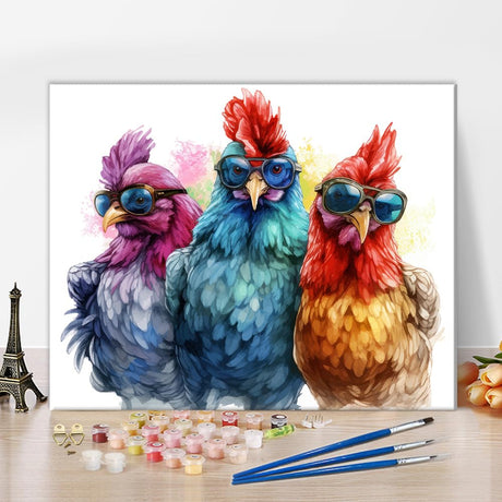 Paint by Numbers for Adults Chickens with Sunglasses Drawing Beginner Paint by Number on Canvas DIY Animal Painting Art Modern Funny Paintwork Decor for Living Room Wall Decoration 16x20 in Rebotipy