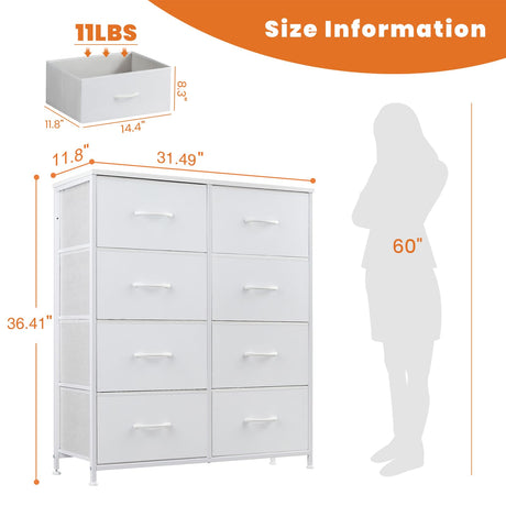 Sweetcrispy Dresser for Bedroom, Chest Organizer Unit with 8 Fabric Bins, Fabric Storage Tower, Drawer Organizer with Steel Frame, Wooden Top for Nursery, Living Room, Closet Sweetcrispy