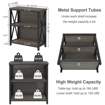 FATORRI Rustic Short 2 Shelf Bookshelf, Industrial Low Wood Bookcase, Farmhouse Small Book Case for Small Space (Walnut Brown) - WoodArtSupply