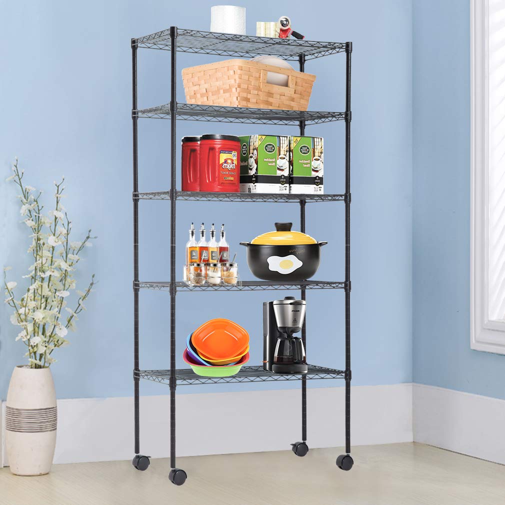 Wire Shelving Unit Metal Shelf Organizer Heavy Duty Wire Rack Storage Unit Rack Utility for Bathroom Office Kitchen (Black, 14" D x 30" W x 60" H) BestOffice