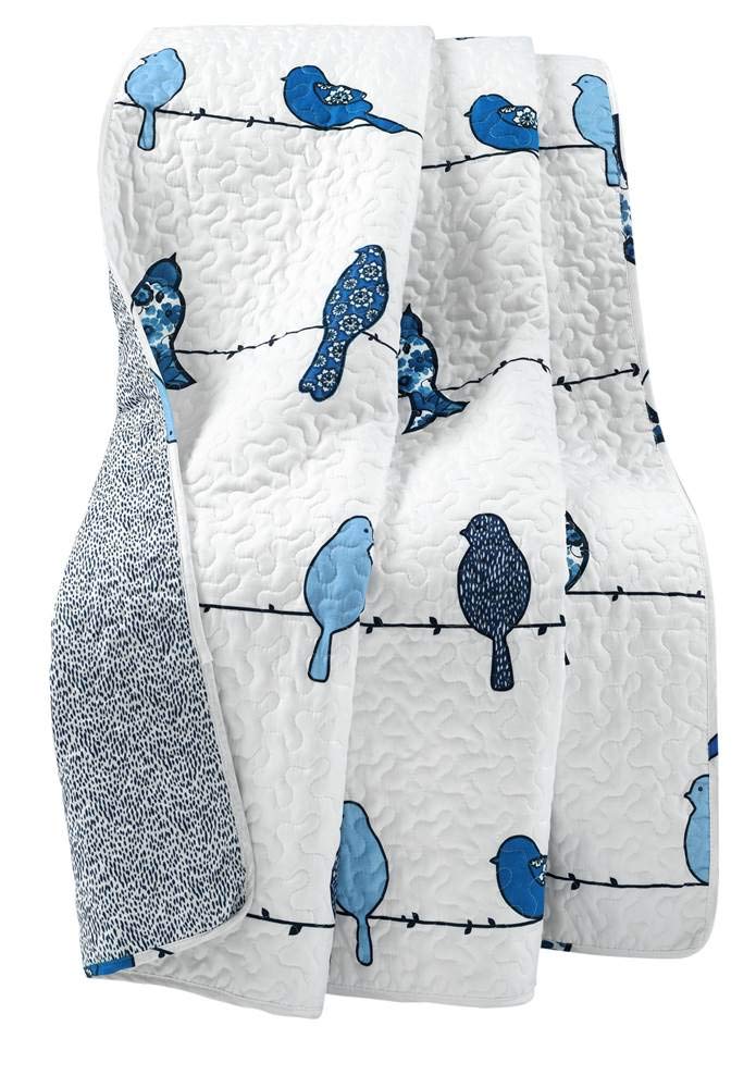 Lush Decor Rowley Birds Reversible Throw Blanket, 50" W x 60" L, Navy - Throw Blankets for Bed - Couch Blanket - Farmhouse Throw Blanket for Couch Lush Decor