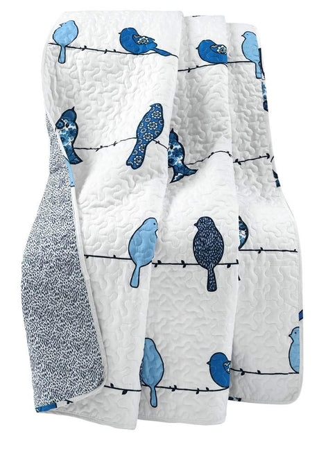 Lush Decor Rowley Birds Reversible Throw Blanket, 50" W x 60" L, Navy - Throw Blankets for Bed - Couch Blanket - Farmhouse Throw Blanket for Couch Lush Decor
