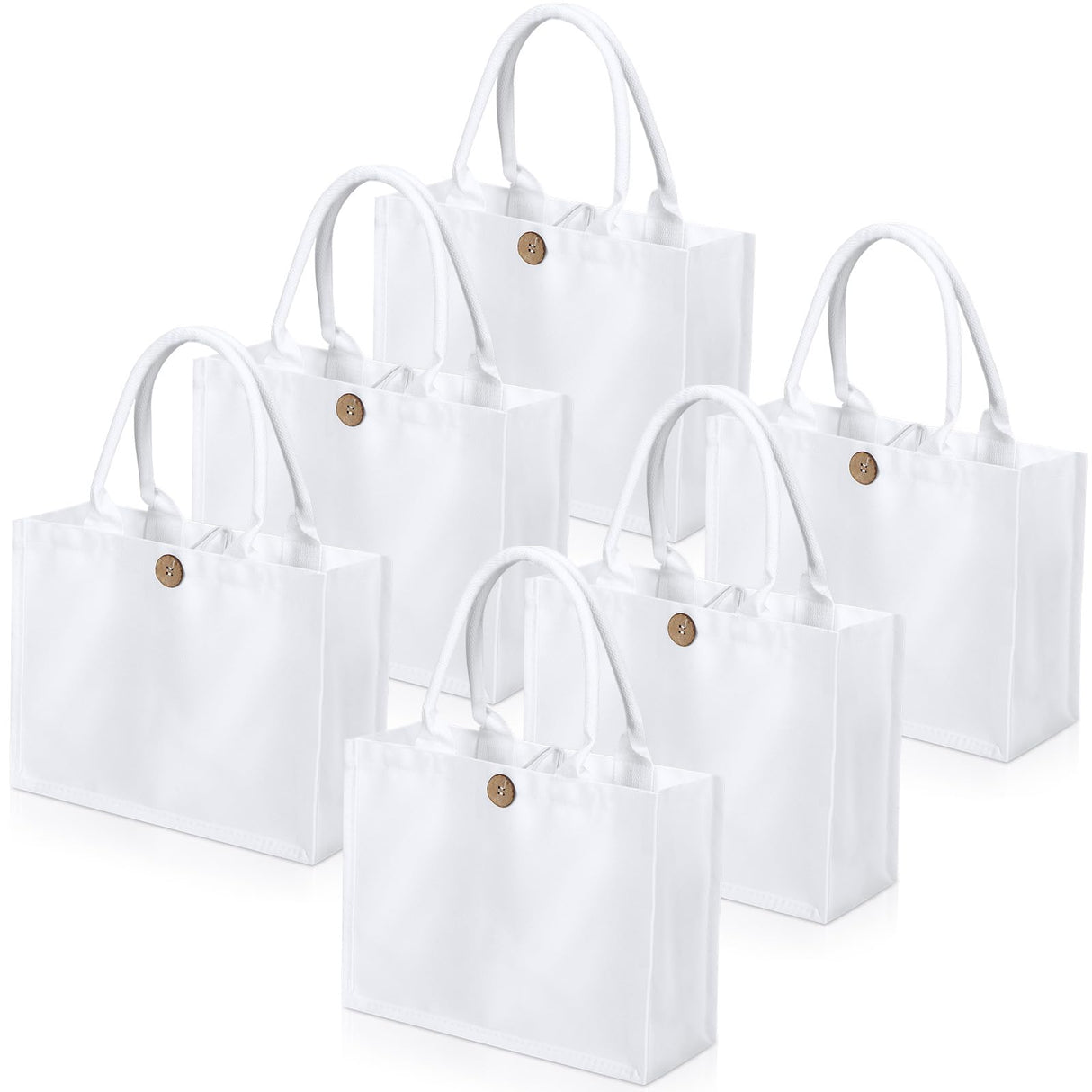Aliceset 6 Pcs White Blank Sublimation Polyester Tote Bags with Handles Reusable Waterproof Shopping Grocery Bag Personalizing DIY Gift Bag for Wedding Valentine's Day DIY Craft, 12 x 10 x 4 Inch Aliceset