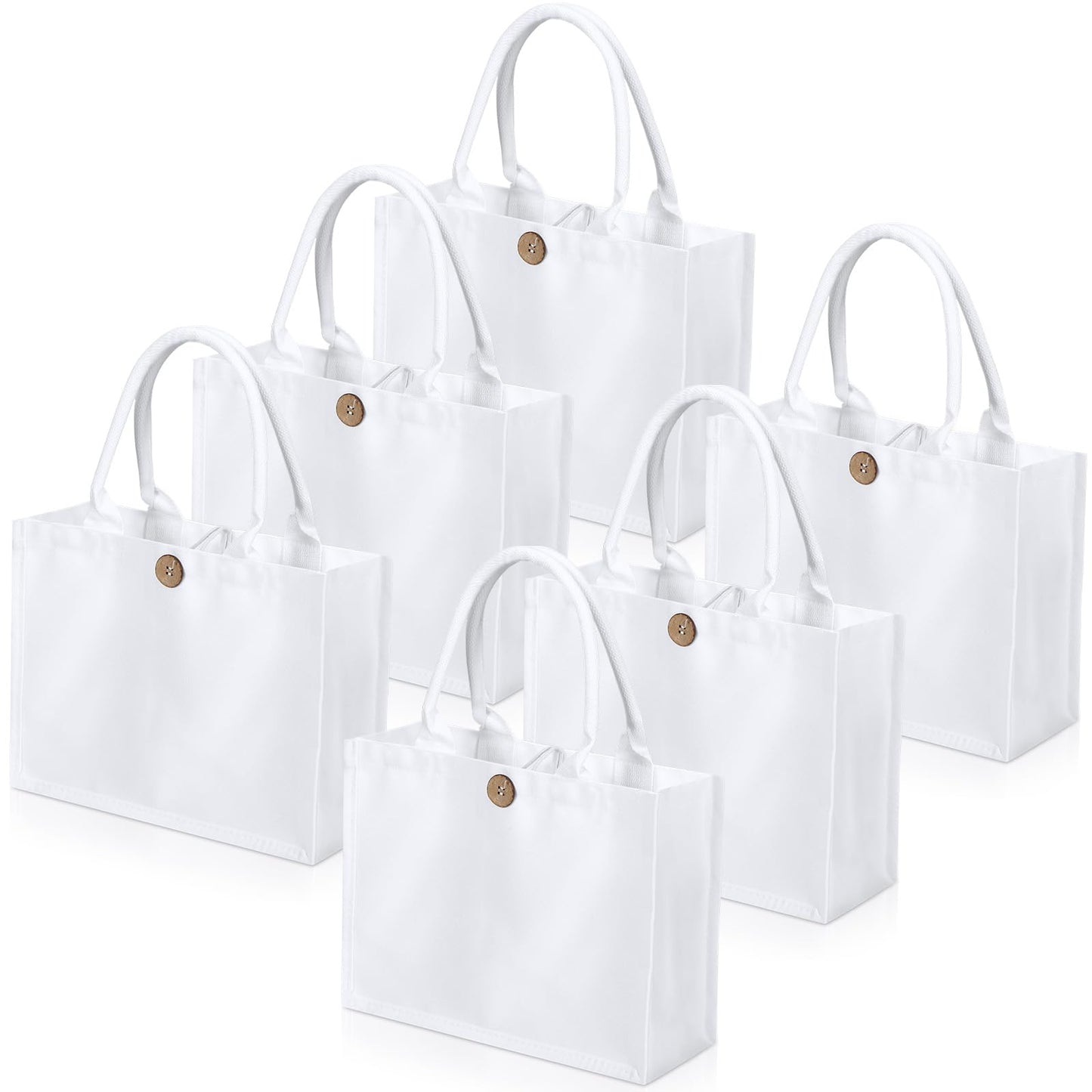 Aliceset 6 Pcs White Blank Sublimation Polyester Tote Bags with Handles Reusable Waterproof Shopping Grocery Bag Personalizing DIY Gift Bag for Wedding Valentine's Day DIY Craft, 12 x 10 x 4 Inch