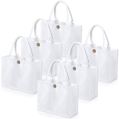 Aliceset 6 Pcs White Blank Sublimation Polyester Tote Bags with Handles Reusable Waterproof Shopping Grocery Bag Personalizing DIY Gift Bag for Wedding Valentine's Day DIY Craft, 12 x 10 x 4 Inch