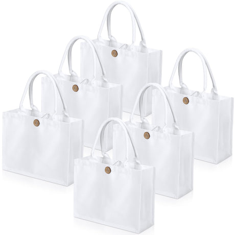 Aliceset 6 Pcs White Blank Sublimation Polyester Tote Bags with Handles Reusable Waterproof Shopping Grocery Bag Personalizing DIY Gift Bag for Wedding Valentine's Day DIY Craft, 12 x 10 x 4 Inch Aliceset